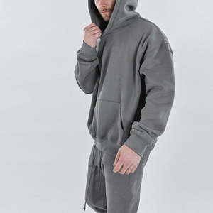 Luxury Plain High Quality Baggy Blank Hoodie No <b>String</b> French Terry 100% Cotton Oversized Heavyweight Cropped Hoodie Men - Product Image 5