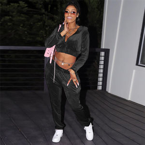 Ensemble de survêtement pour femmes de haute qualité, streetwear d'hiver, 100% coton, velours lourd, sweat-shirts courts, pantalons de survêtement, ensembles de jogging - Product Image 6