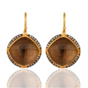 มาใหม่ Smoky พลอย925เงินสเตอร์ลิงเบาะรูปร่างต่างหู - Product Image 1