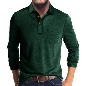 Automne hommes à manches longues solide bouton haut pull hauts à la mode printemps Jersey bas pour polos avec col rabattu - Product Image 3
