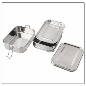<b>Double</b> <b>Decker</b> Stainless Steel Rectangular <b>Lunch</b> <b>Box</b> with Snacks Plate Stackable Food Storage Container - Product Image 1