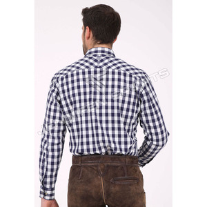 เสื้อเชิ้ตผ้าฝ้ายบาวาเรียผู้ชายแบบลำลองกระดุมปิดหน้าอกติดป้ายคอเสื้อเชิ๊ตผ้าฝ้าย100% - Product Image 3