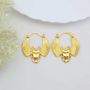 Pendientes de Aro Escarabajo de Moda de Alta Demanda, Joyería Boho de Latón para Mujer, Chapados en Oro de 18k, Diseño de Animal Escarabajo Egipcio, Venta al por Mayor/OEM/ODM - Product Image 2