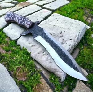 Cuchillo Bowie táctico forjado a mano con mango Micarta Hoja de acero al carbono Cuchillo de supervivencia para acampar Funda de cuero negro. - Product Image 6