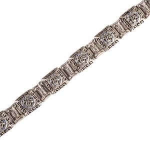 925 Sterling Silver Antique <b>Beaded</b> <b>Bracelet</b> with Greek Pattern Zircon Stones Geometric Number Design Pearl Main Stone for Gift - Product Image 4