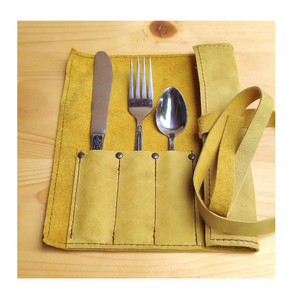 Classic Design Leather Spoon Holder Knife Spoon Cutlery Gold Flatware Set With Stand Gift <b>Box</b> and Low Price - Product Image 2