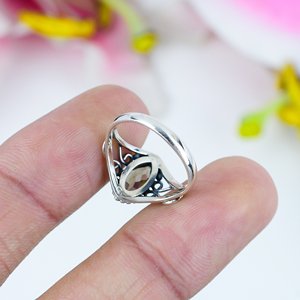 Bague fine en argent sterling 925 faite à la main Vintage plaqué argent Marquise Cut Gemstone Smokey Gemstone Bezel Setting Trendy Design - Product Image 2