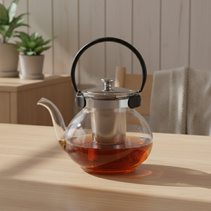 Hot Sale 3306316-1.2 1200ML <b>Large</b> Capacity Heat-Resistant Borosilicate Glass <b>Teapot</b> Plastic Handle Stainless Steel Lid Northern - Product Image 1