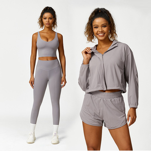 ชุดเสื้อแจ็คเก็ตกีฬาโยคะระบายอากาศสำหรับผู้หญิงมีซิปปิดโลโก้ด้านหน้า - Product Image 3