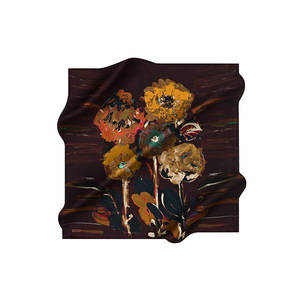 Burgundy Digital Print Floral <b>Silk</b> Twill <b>Scarf</b> for Women - Product Image 1