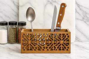 Natural Wooden Printed <b>Utensil</b> Holder Low Cost Stand for <b>Utensils</b> and Daily Cooking Needs Eco Safe Wooden Printed <b>Utensil</b> Holder - Product Image 4