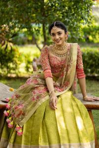 Indiase Traditionele Kleding Kanjiveram Zijde Pure Zari <span class=keywords><strong>Half</strong></span> Lehenga <span class=keywords><strong>Saree</strong></span> Van Indiase Leverancier En Exporteur