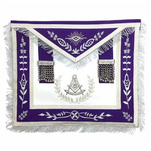Delantal Masónico de Lujo para Past Master de Logia Azul, Imitación de Cuero, Cinta Morada Cosida (Bordado a Máquina) - Product Image 5