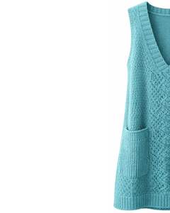 Teal <b>Womens</b> Knitted Sleeveless <b>Sweater</b> <b>Vest</b> V Neck With Front Pockets Casual Winter Layering Custom Manufacturer OEM Design - Product Image 4