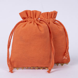 Recipiente de joyería biodegradable de algodón naranja hecho a mano con logotipo personalizado, embalaje de regalo con cordón indio para organizar joyas - Product Image 1