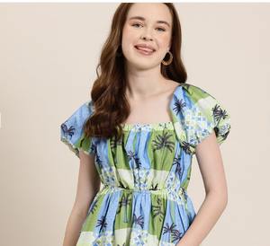 Indien main bloc imprimé coton mi-longueur robe nouvelle tendance décontracté été porter taille naturelle écologique saint valentin - Product Image 3