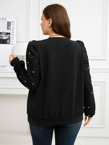 Sweat-shirt personnalisé pour femmes style perlé Sweat-shirt tricoté gaufré de couleur unie tricoté gaufré pour dames - Product Image 2