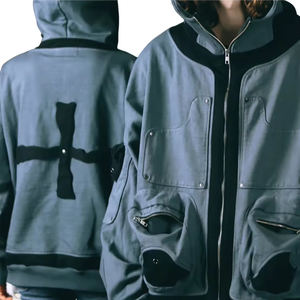 Sudadera con capucha Techwear 100% algodón 420 GSM French Terry Zip Hoodie High Street para hombre Color Dye Washed Cargo sudaderas con capucha y sudaderas para hombre - Product Image 6