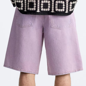 Shorts en jean tissé délavé à double genouillère pour homme, coupe droite vintage, orné de strass, taille mi-haute, décontracté, été, personnalisé par le fabricant - Product Image 3