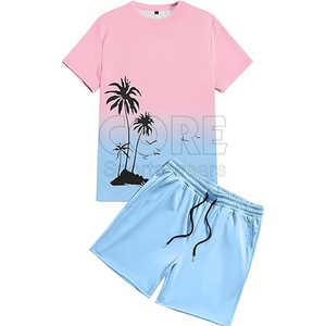 Survêtement 2 pièces à manches courtes pour hommes T-shirt imprimé graphique Ensemble short uni et uni Ensembles de vêtements d'extérieur décontractés pour l'été - Product Image 4