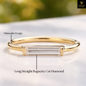 Anillo de Diamantes de Oro Sólido de 14K y 18K para Mujer, Diseño Minimalista con Barra Larga de Diamantes Cultivados en Laboratorio, Anillos de Diamantes Personalizables, Tendencia 2026, Certificado IGI - Product Image 1