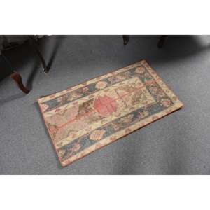 Alfombra Turca Vintage de 1.8x3.3 pies, Alfombra de Lana Ikat Roja - Product Image 3