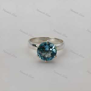Anillo de Topacio Azul Hecho a Mano, Plata de Ley, Piedra de Nacimiento de Diciembre - Product Image 4