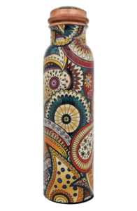 100% bouteille d'eau en cuivre pur imprimé à la main couvercle à vis réutilisable étanche boisson directe santé bien-être verres pour adultes - Product Image 5