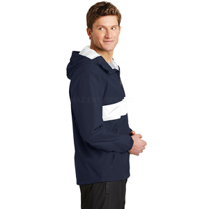 Chaqueta cortavientos impermeable de poliéster y nailon con bolsillo y media cremallera, Jersey deportivo informal empacable de fabricante con logotipo de diseño personalizado - Product Image 4