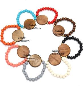 Collier de perles en bois rouge fait à la main pendentif ensemble de bracelets assortis | Bijoux modernes écologiques pour femmes perles Art à collectionner - Product Image 4