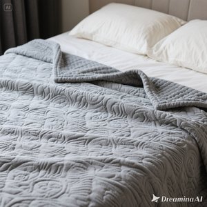 ผ้าห่มขนแกะเนื้อนุ่มหรูหรามีลายนูนสีเทาขนาดคิงไซส์ - Product Image 5