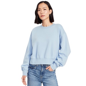 Sudadera informal multicolor de manga larga con hombros caídos y cuello redondo para mujer, Tops recortados holgados para primavera, Otoño e Invierno - Product Image 4
