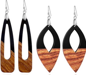 Boucles d'oreilles à la mode en résine et en bois fabriquées à la main pour la forme/le motif du numéro de fiançailles - Product Image 4