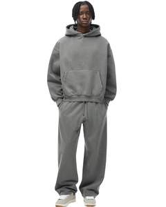 Ensemble survêtement personnalisé pour homme en molleton de coton gris anthracite, sweat à capuche oversize et pantalon de jogging décontracté, streetwear d'hiver - Product Image 1