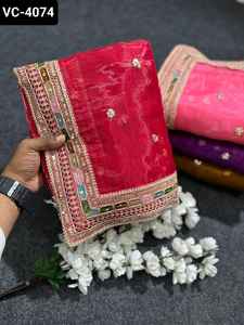 ชุดชาวเผ่าอินเดียผ้าไหมออแกนซ่าแท้ปักหลายเส้นไหมส่าหรีมีขอบผ้าซาติน - Product Image 4