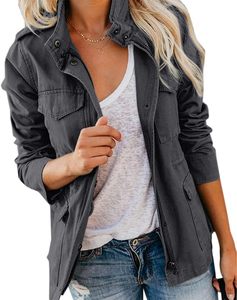 Women's Solid Thin <b>Lightweight</b> Waterproof Windproof Stand-Up Collar Boyfriend Parka <b>Jacket</b> Zipper Closure - Product Image 1