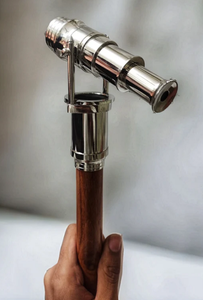 Bâton de marche en bois massif fait à la main, poignée en laiton argentée, télescope en laiton de qualité supérieure à bas prix, pliable en 3 parties, style steampunk, par les exportateurs indiens - Product Image 2