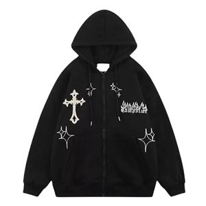 เสื้อสเวตเตอร์สวมหัวโอเวอร์ไซส์ของผู้ชายเสื้อมีฮู้ดปักลายในเมืองสไตล์ฮิปฮอปลายสีทึบสำหรับฤดูหนาวสวมใส่ทุกวัน - Product Image 3