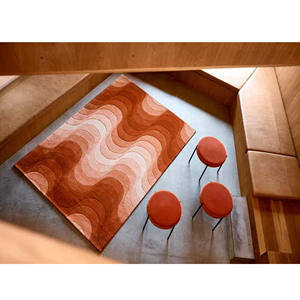 Alfombra de diseño abstracto moderno de onda Retro, alfombra de área dorada marrón de lana con mechones a mano, duradera para uso doméstico en sala de estar y dormitorio - Product Image 5