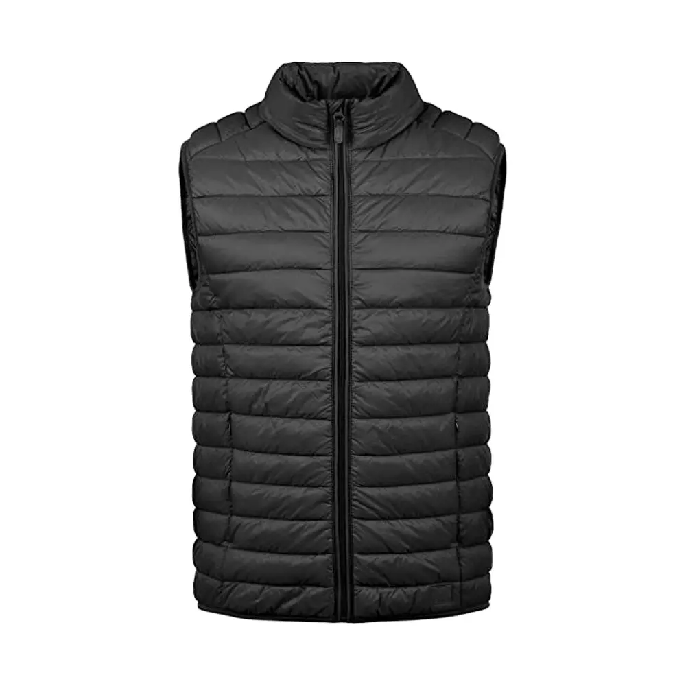 Vente chaude automne et hiver léger à capuche noir matelassé gilet bouffant hommes fermeture éclair gilet bouffant