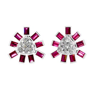 Pendientes de oro macizo de 14K rubí brillante diamante Baguette corte racimo tachuelas joyería fina regalo para mujeres niñas para boda IGI - Product Image 3