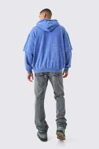 Custom Oversized Faux Layer Acid <b>Wash</b> Embroidered Hoodie Men's Hoodies Cotton Blended Custom Design Latest Fashion Factory Price - Product Image 3