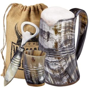 Tazas Vikingas Curvas Indias de Cuerno con Asa, Jarra de Cerveza Artesanal de Cuerno de Búfalo Natural para Mead, Cerveza y Bebidas Festivas - Product Image 4