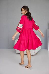 Robes ethniques mi-longues pour femmes, broderie florale, manches bouffantes trois-quarts, encolure carrée, robe pour femmes - Product Image 3