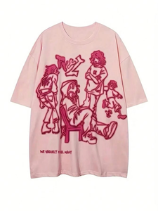 เสื้อยืดผ้าฝ้ายพิมพ์ลายสำหรับผู้ชายเสื้อผ้าแนวสตรีทแวร์ไหล่ตกพร้อมแขนสั้นผ้าฝ้าย100% พิมพ์แบบกำหนดเอง - Product Image 6