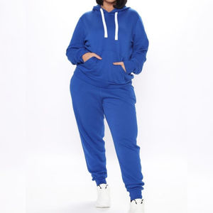 Sudadera con Capucha Azul y Pantalones Deportivos para Mujer, 100% Algodón Felpa, Estampado Personalizado, Talla Grande, Unisex, Conjunto Deportivo - Product Image 1