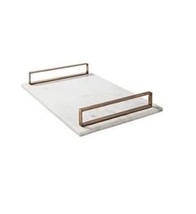 Bandeja de mármol blanco Bandeja de mango de mármol blanco y dorado nuevo con precios baratos a granel - Product Image 3