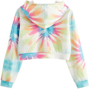 Sudadera con capucha y Top corto con estampado de tinte de corbata estilo Y2K con logotipo personalizado para mujer, sudadera de PANA con cuello con capucha y logotipo frontal para Otoño/Invierno - Product Image 4