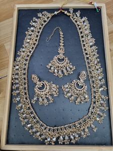 Conjunto de Joyería de Boda Larga de Lujo de Fabricante Indio, Conjunto de Collar y Aretes Étnicos Tradicionales para Mujeres y Niñas, Diseño de Moda - Product Image 4