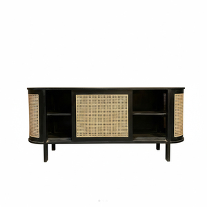Modern Solid Wood Durable <b>Sideboard</b> with Storage Dark Finish Curved Design Midcentury Style Living Room Hotel Villa Furniture - Product Image 1